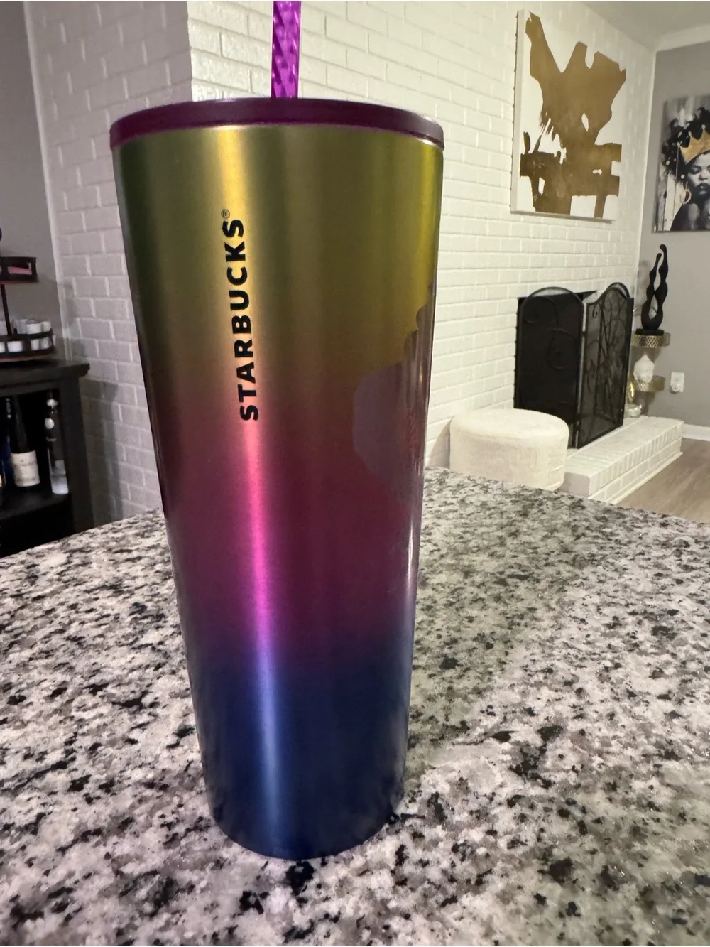 Starbucks Multicolor Iridescent Tumbler with Purple Lid and Straw